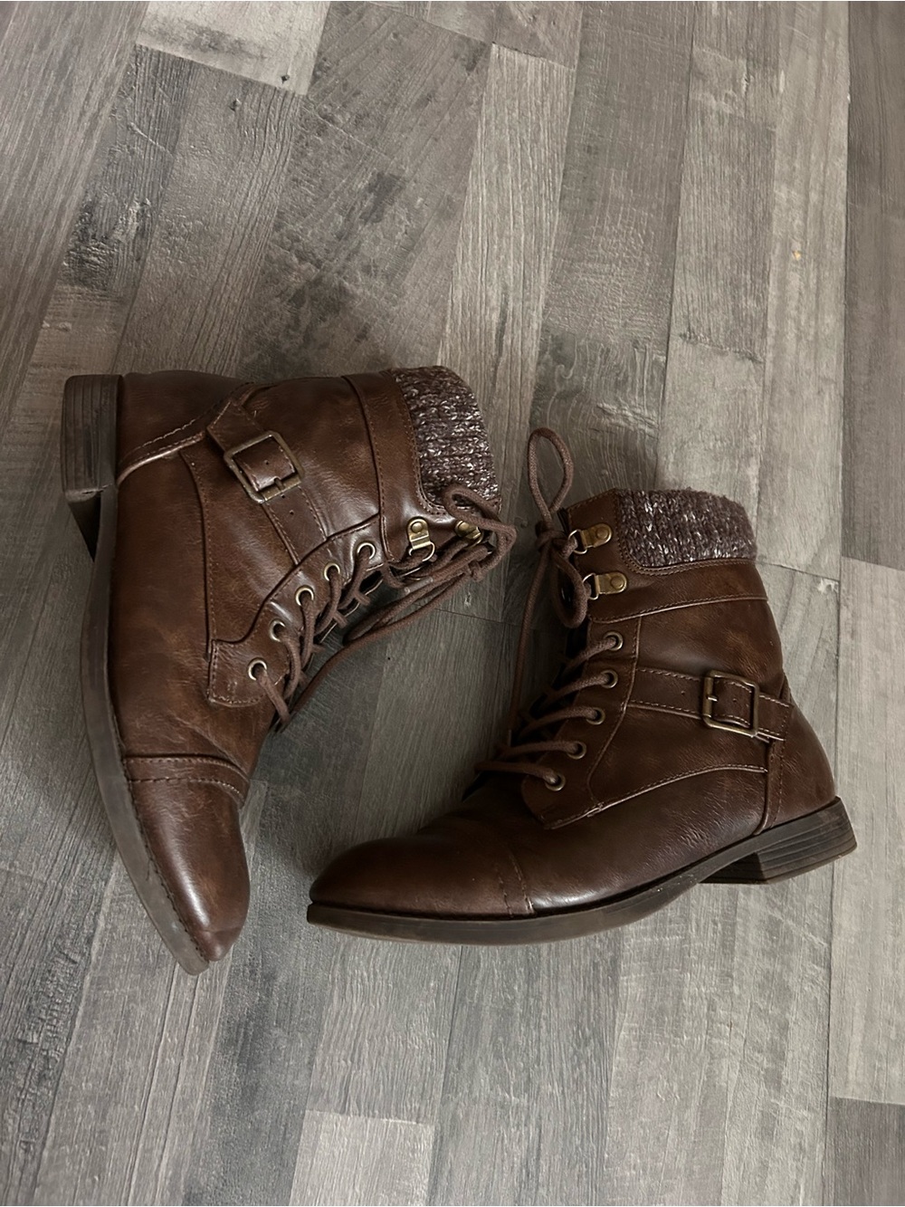 Torrid Brown Lace-Up Sweater Combat Boots 7.5WW